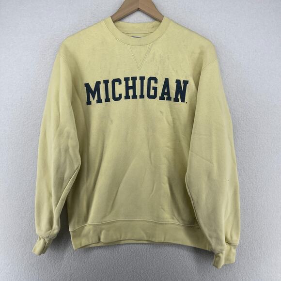 MICHIGAN Sweatshirt Adult S UNIVERSITY Wolverines Fleece Jumper Pullover Yellow - Picture 1 of 12